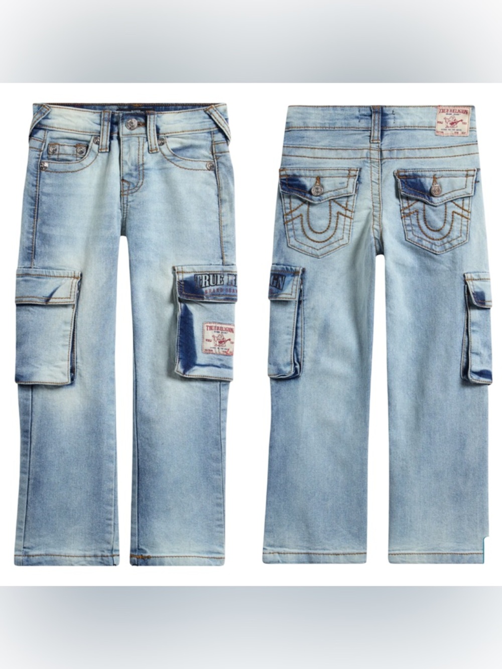 True Religion Ricky Relaxed Straight Cargo Jeans | Kids Size 10 🔥Unisex Fit